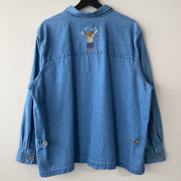 Vintage C.J. Banks Cute Winter Bears Embroidery 100% Cotton Blue Denim Shirt - Picture 2 of 14